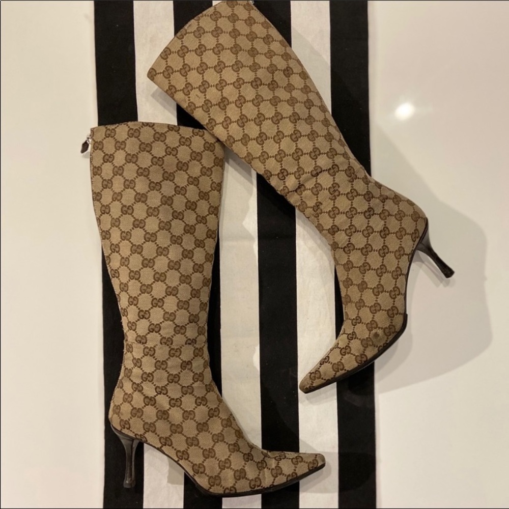 GUCCI Monogram GG Canvas Knee High Boots
